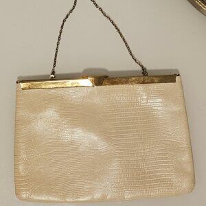 Vintage 60's ivory snakeskin leather Etra purse with gold chain
